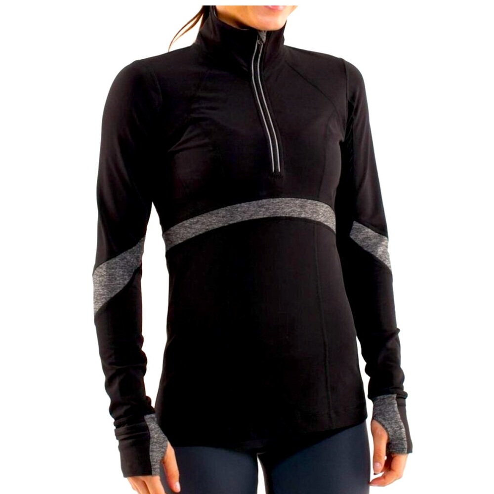 Women's Black and Gray Long Sleeve Top Lululemon run Distance pullover half zip